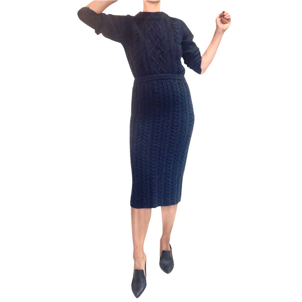 Navy Knit Skirt and Sweater Set